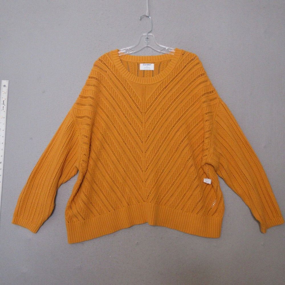 Old Navy Sweater Women Plus 3X Orange Chevron Open Knit Machine Washable‎ NWT